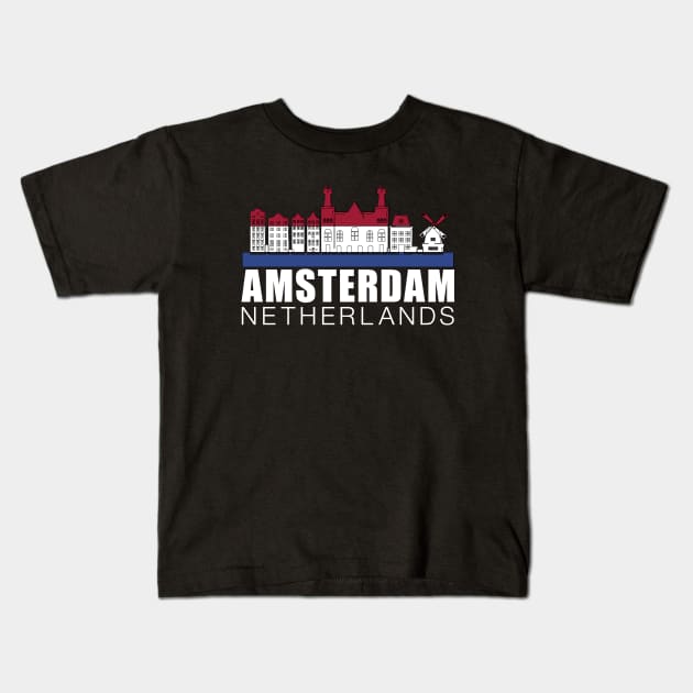 Amsterdam Netherlands Flag Skyline Kids T-Shirt by mstory
